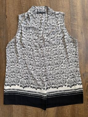 Rose & Olive Women’s Black and White Floral Print Sleeveless Blouse Size Large